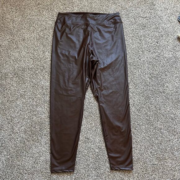 Aerie Offline Real Lux dark brown faux leather hi-rise leggings size XXL NWT - Picture 2 of 12